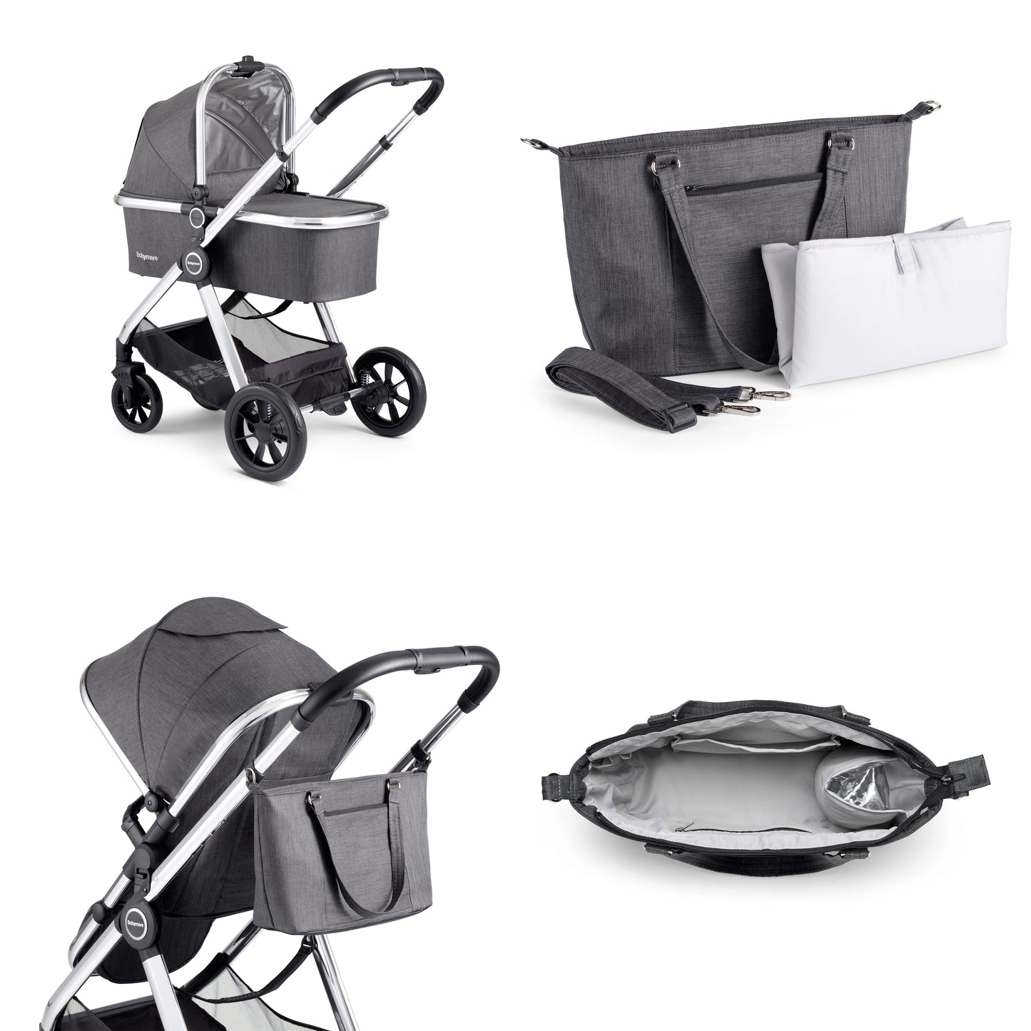 Babymore Memore V2 Travel System 13 Piece Pecan i-Size with base - Chrome