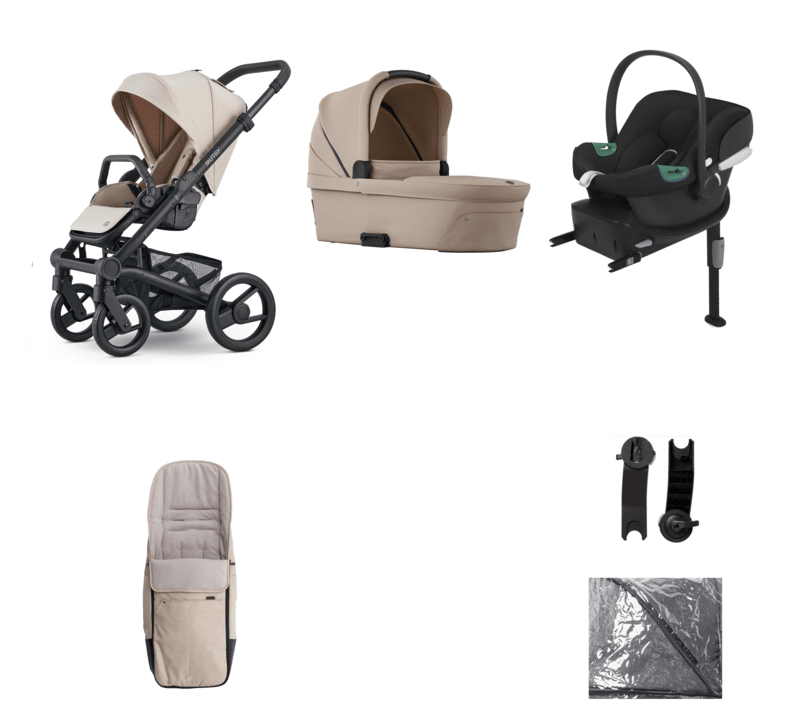 Mutsy Nio Bundle Cosmic sand 8 Aton B2 and Base, Stroller frame,seat,carrycot, Footmuff, car seat adaptors