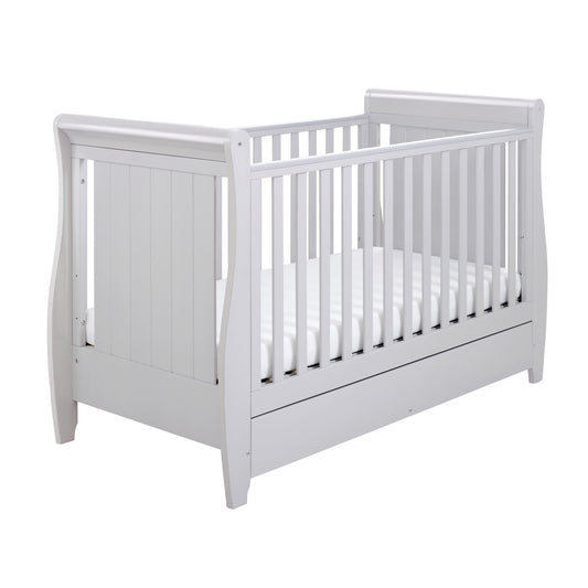 Babymore Stella Sleigh Cot Bed Drop Side with Drawer - Grey