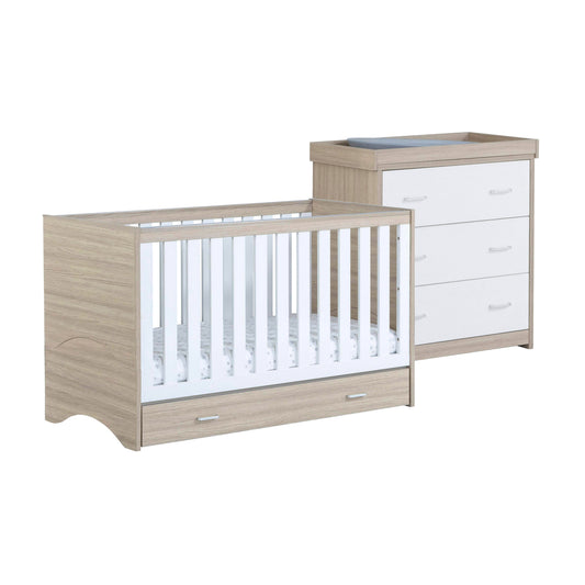 Babymore Veni 2 Piece Nursery Room Set with Drawer - Oak White