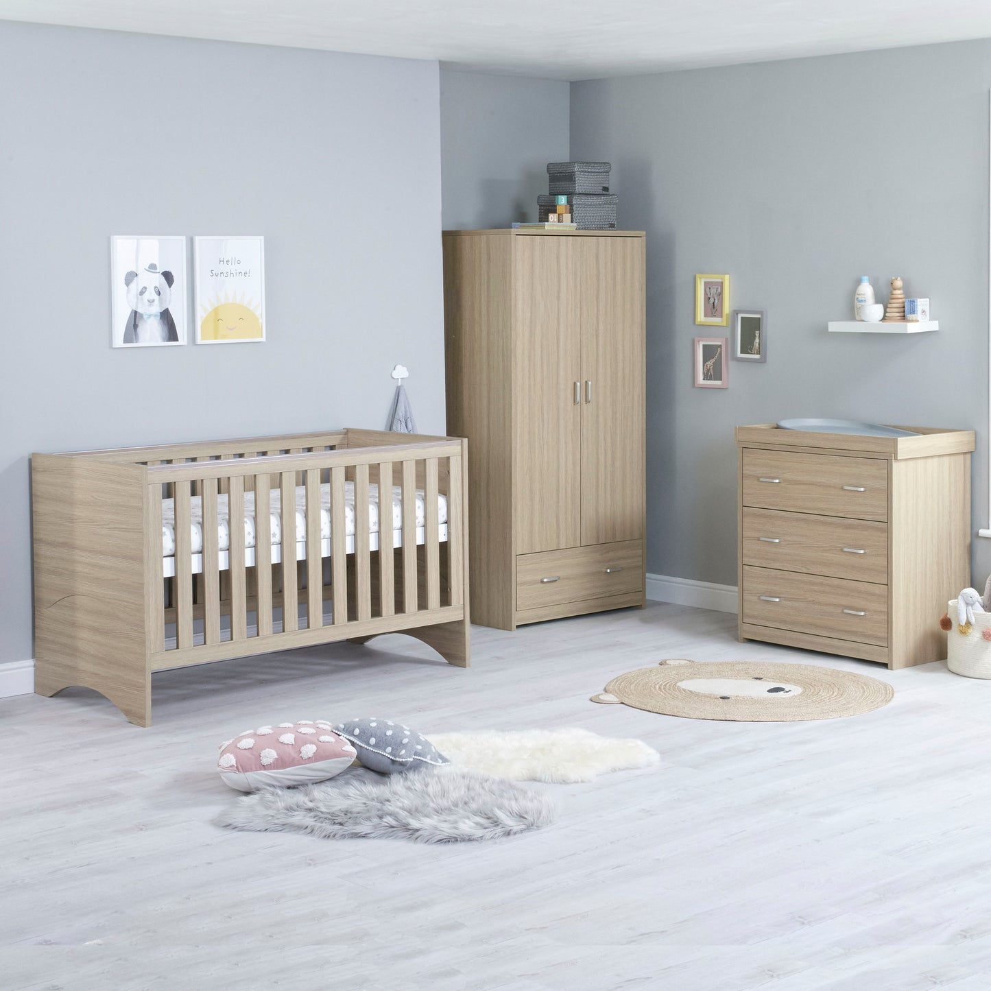 Babymore Veni 3 Piece Nursery Room Set - Oak