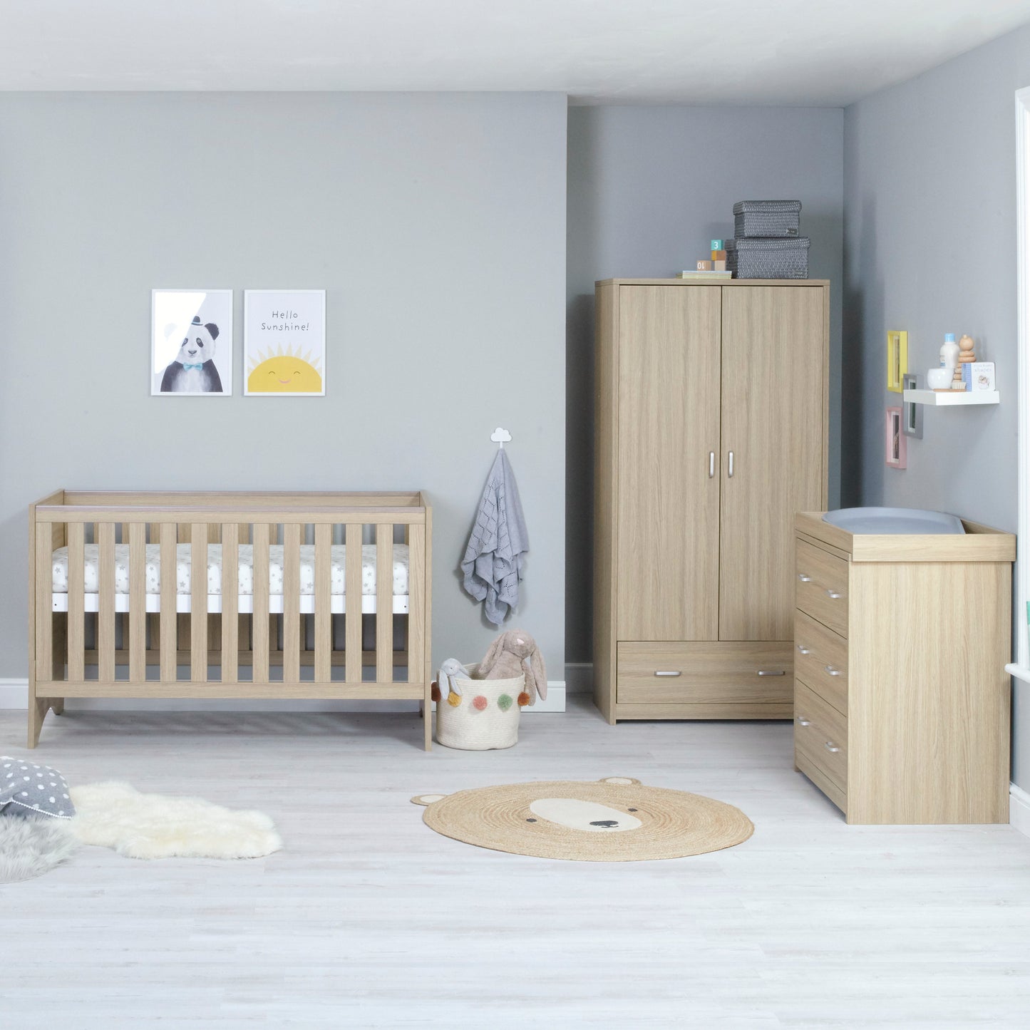 Babymore Veni 3 Piece Nursery Room Set - Oak