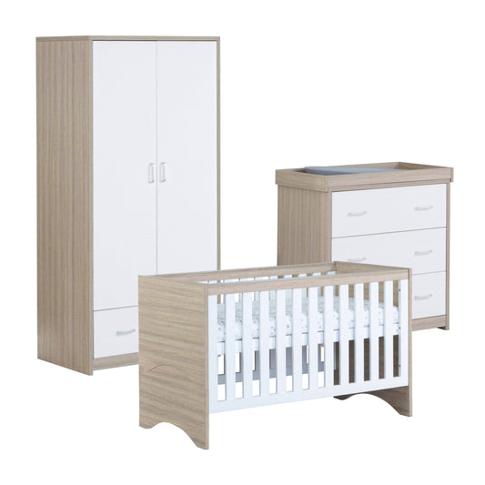 Babymore Veni 3 Piece Nursery Room Set - Oak White