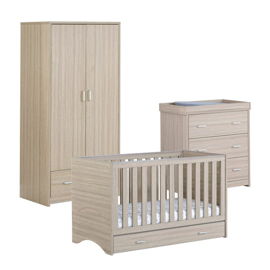 Babymore Veni 3 Piece Nursery Room Set with Drawer - Oak